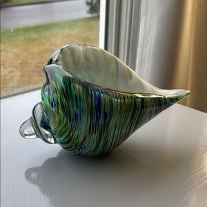 Handblown Blue & Green Swirl Glass Shell Sculpture